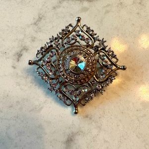 Silver & Rhinestone Brooch. Can be worn straight angled or like a diamond.